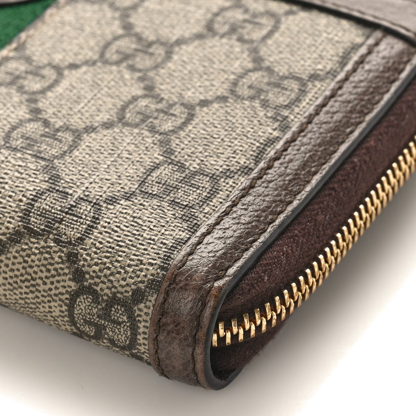 GG Supreme Monogram Web Ophidia Zip Around Wallet Brown