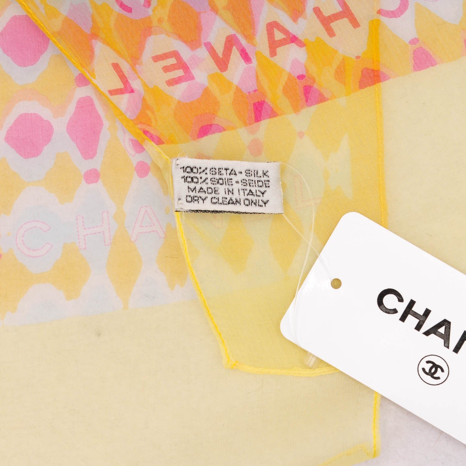 Chanel Silk Chiffon CC Scarf Yellow Pink 5 of 5