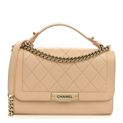 Chanel Grained Calfskin Quilted Medium Label Click Flap Bag Beige 1 of 10