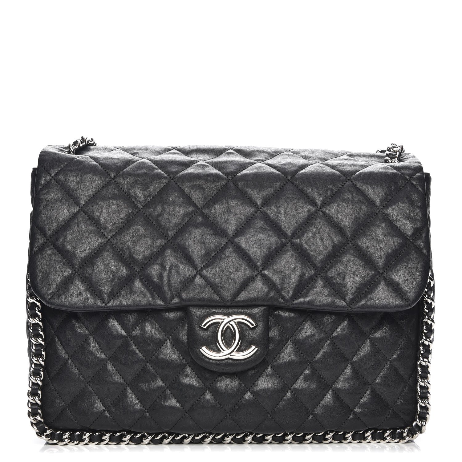 Chanel Washed Lambskin Quilted Maxi Chain Around Flap Black 1 of 7