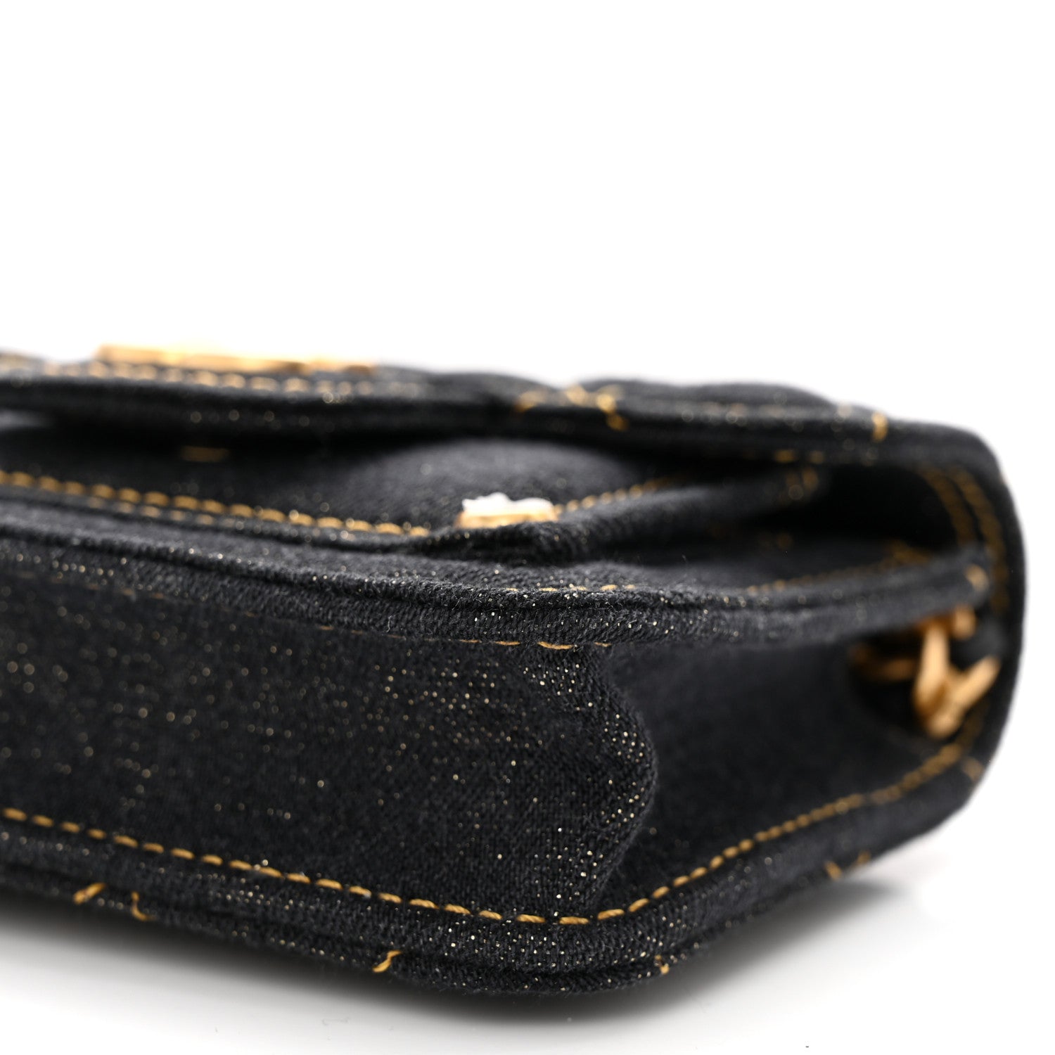 Chanel Denim Quilted Double You Card Holder On Chain Black Golden 10 of 11