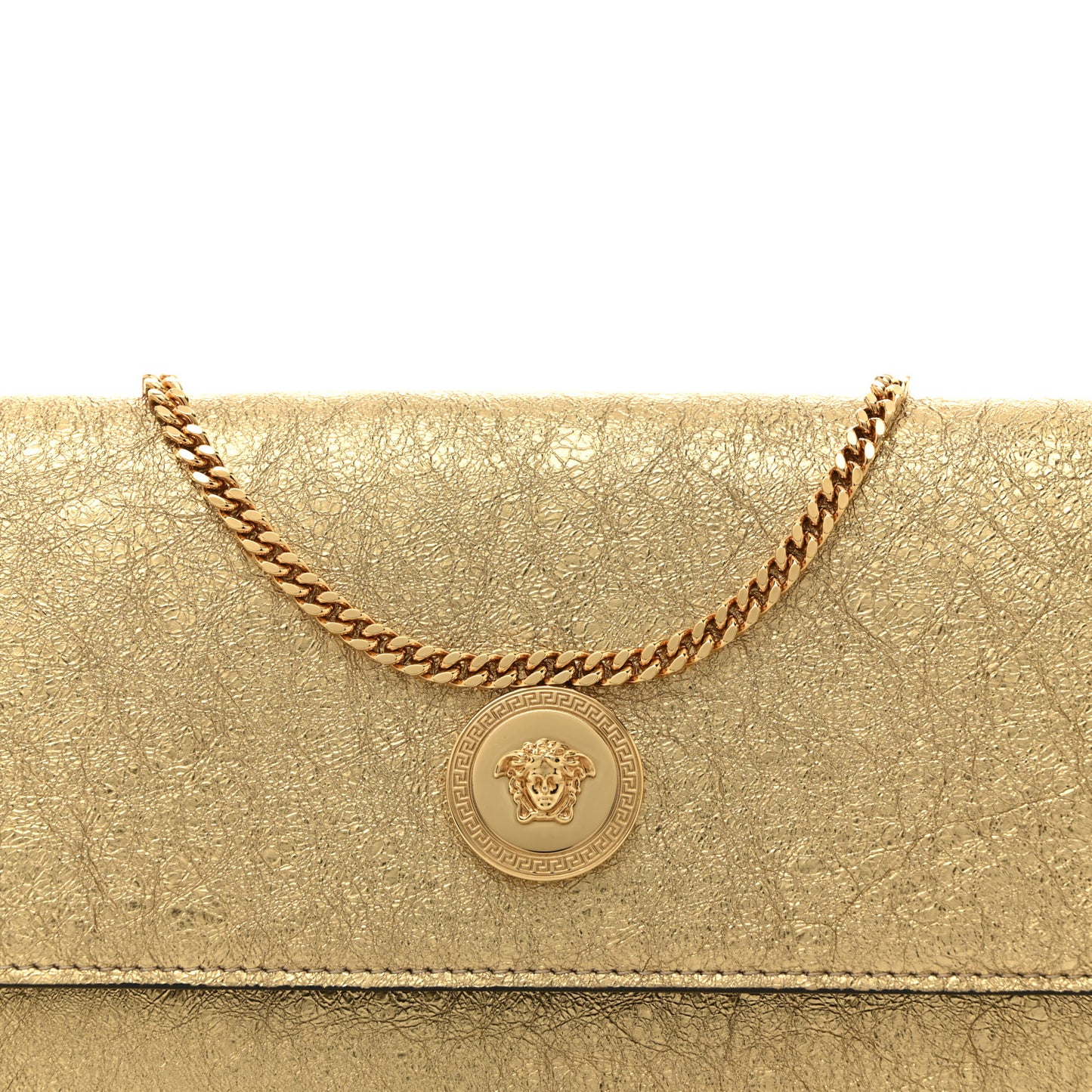 Metallic Lambskin Medusa Wallet On Chain Gold