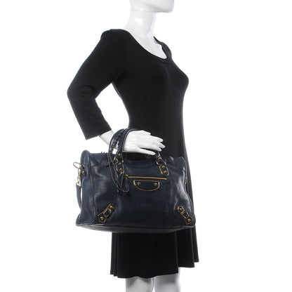 Balenciaga Chevre Gold Metallic Edge Hardware City Bleu Nuit Dark Sea 3 of 8