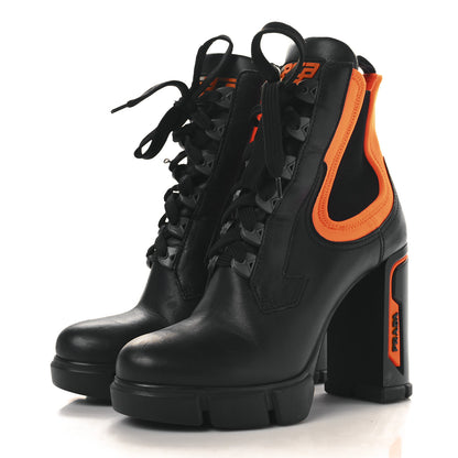 Prada Vitello Montana Neoprene Lace Up Chelsea 110mm Ankle Boots 38 Black Arancio 4 of 12