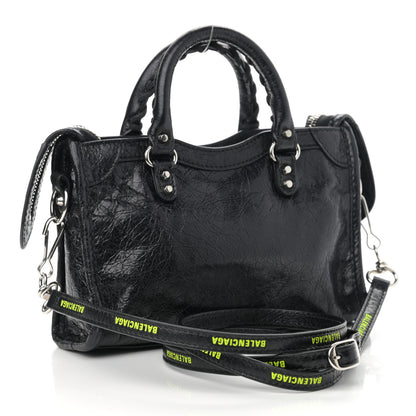 Balenciaga Agneau Classic Silver Hardware Nano City Logo Strap Black Fluo Yellow 3 of 10