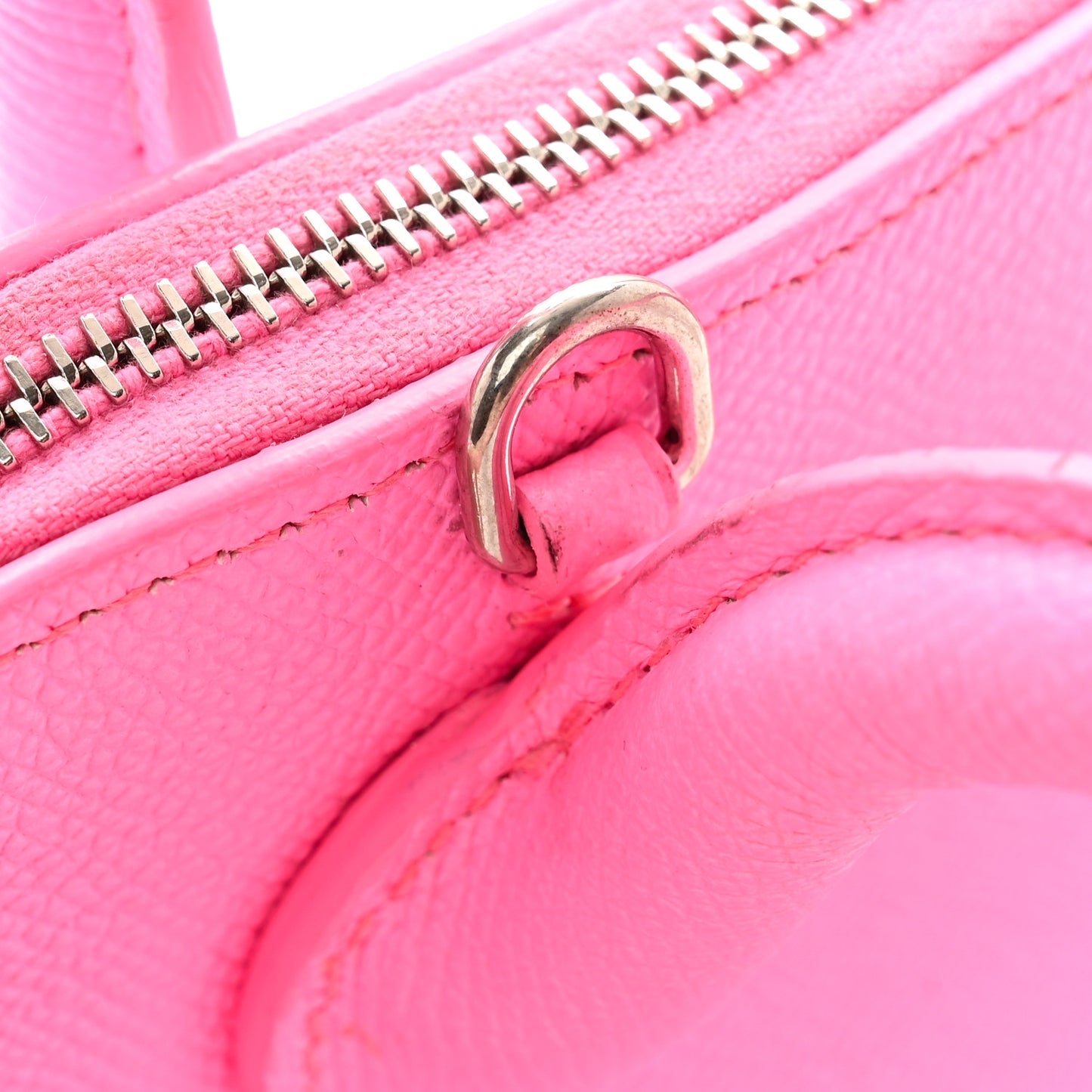 Signature Grained Calfskin Logo M Ville Top Handle Bag Rose Bubblegum Black
