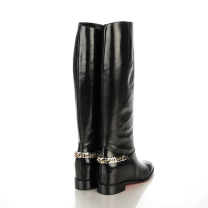 Christian Louboutin Calfskin Cate Chain Flat Tall Boots 37 Black 4 of 7