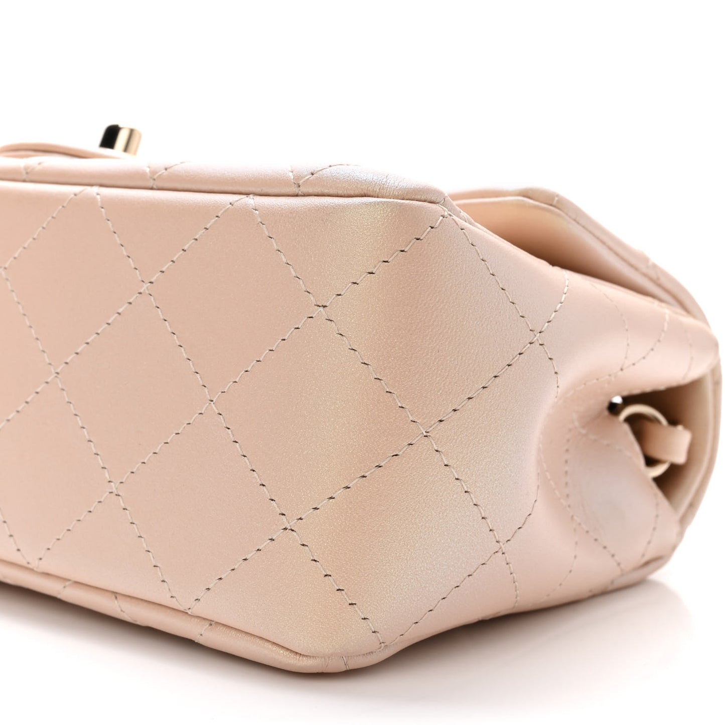 Iridescent Calfskin Quilted Mini Rectangular Flap Beige