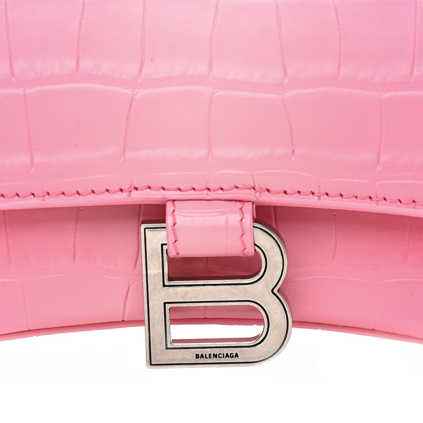 Calfskin Crocodile Embossed Degrade Small Hourglass Top Handle Bag Sweet Pink