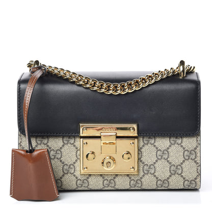 Gucci GG Supreme Monogram Calfskin Small Padlock Shoulder Bag Beige Black Cuir 1 of 15