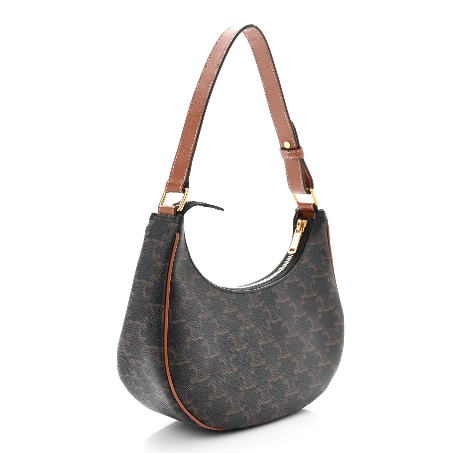 Celine Triomphe Canvas Calfskin Ava Shoulder Bag Tan 3 of 13