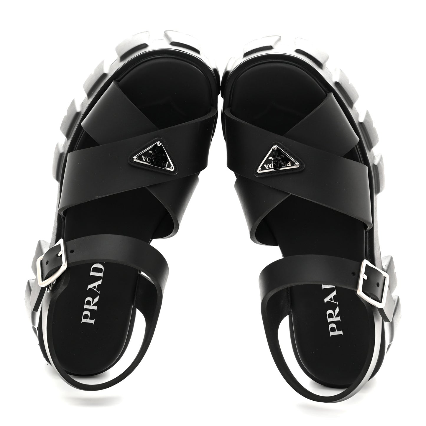 Foam Rubber Metal Triangle Logo Monolith 55mm Soft Cage Sandals 37 Black