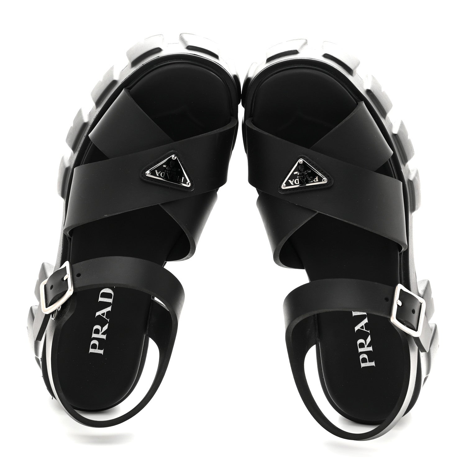 Prada Foam Rubber Metal Triangle Logo Monolith 55mm Soft Cage Sandals 37 Black 2 of 10
