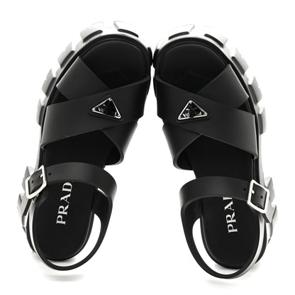 Prada Foam Rubber Metal Triangle Logo Monolith 55mm Soft Cage Sandals 37 Black 2 of 10