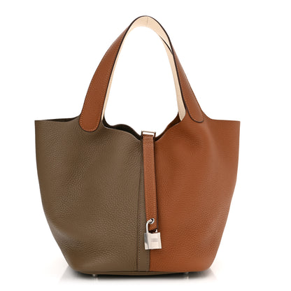 Hermes Taurillon Clemence Casaque Picotin Lock 22 Gold Etoupe Nata 1 of 10
