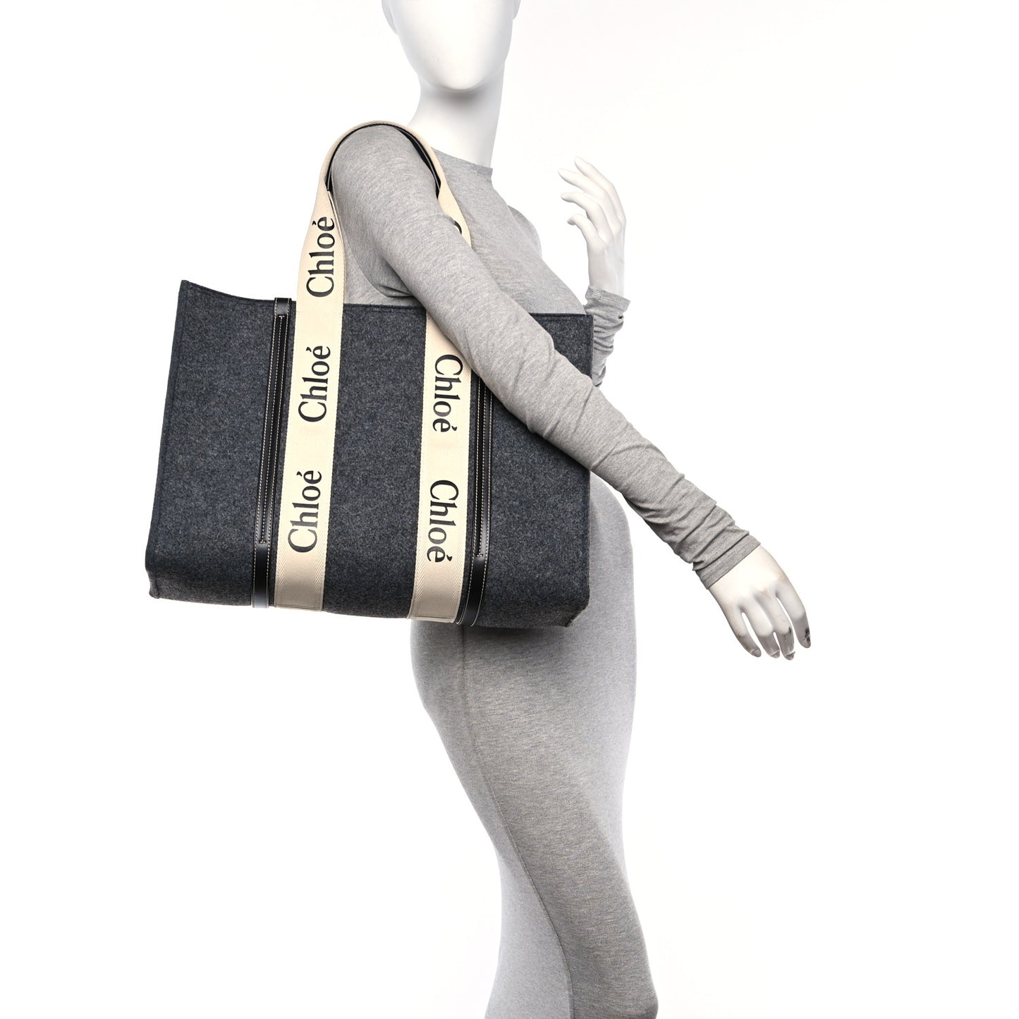Felt Shiny Calfskin Large Woody Ribbon Tote Cashmere Gray