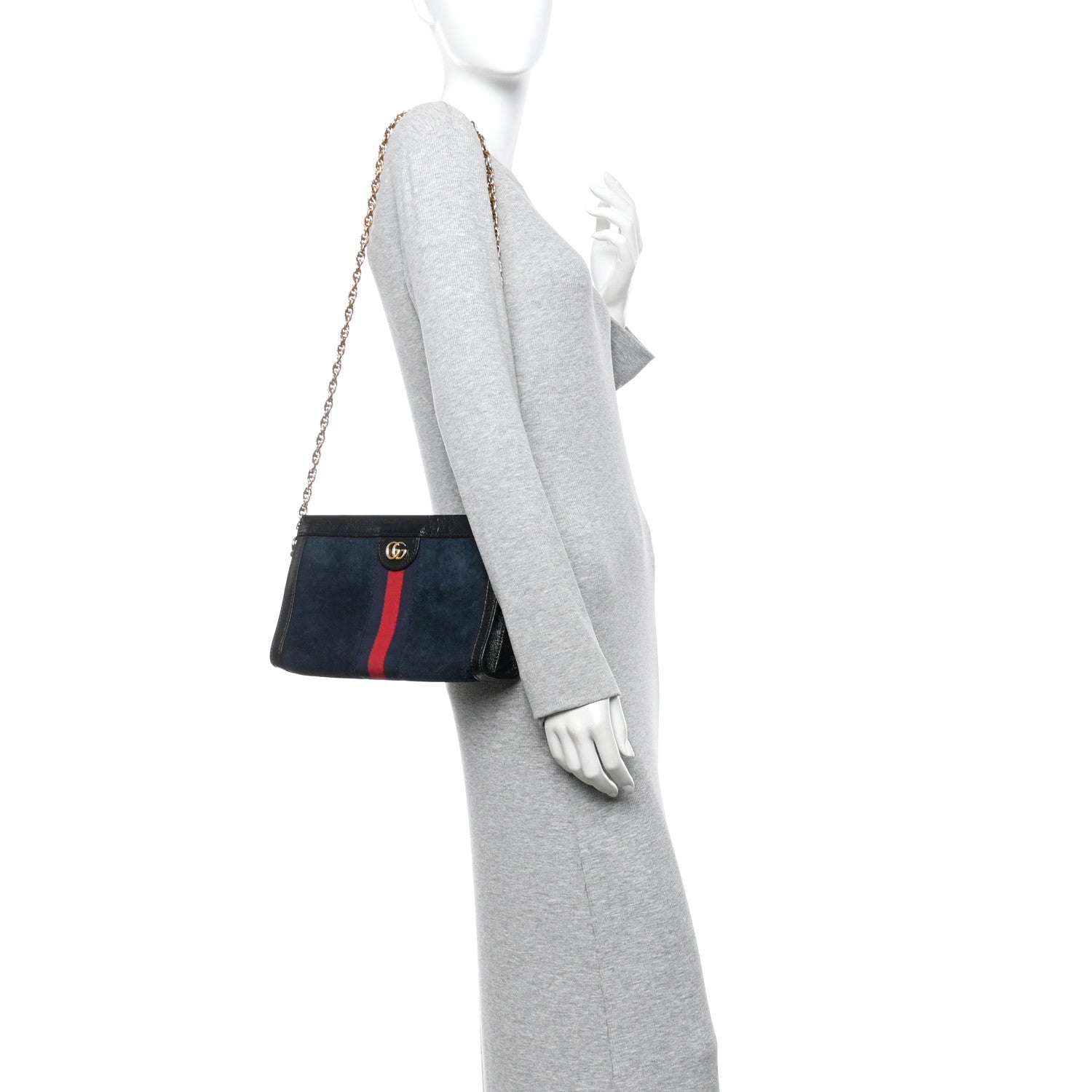 Gucci Suede Patent Web Small Ophidia Chain Shoulder Bag Blue Black 2 of 10