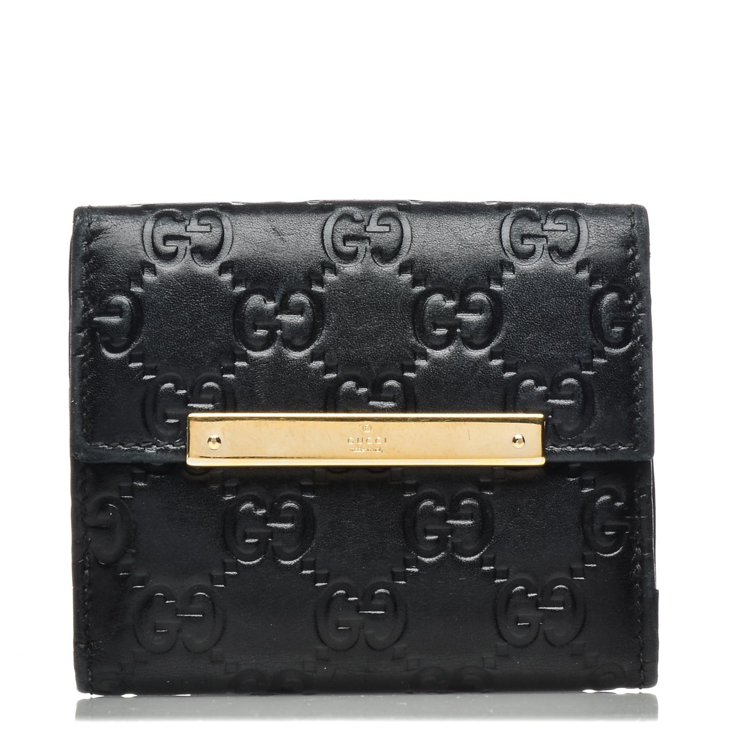 Guccissima Metal Bar French Flap Wallet Black