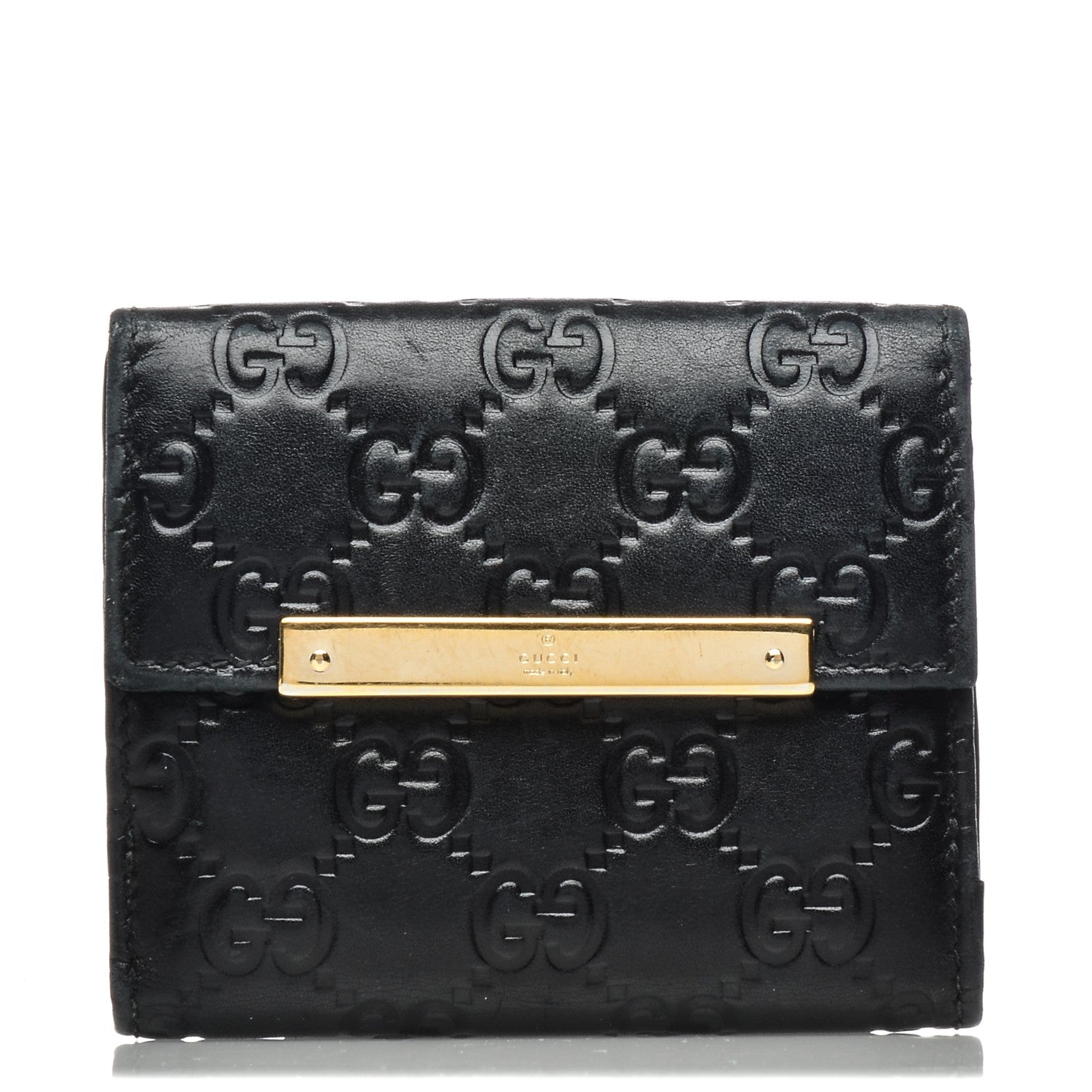 Gucci Guccissima Metal Bar French Flap Wallet Black 1 of 11