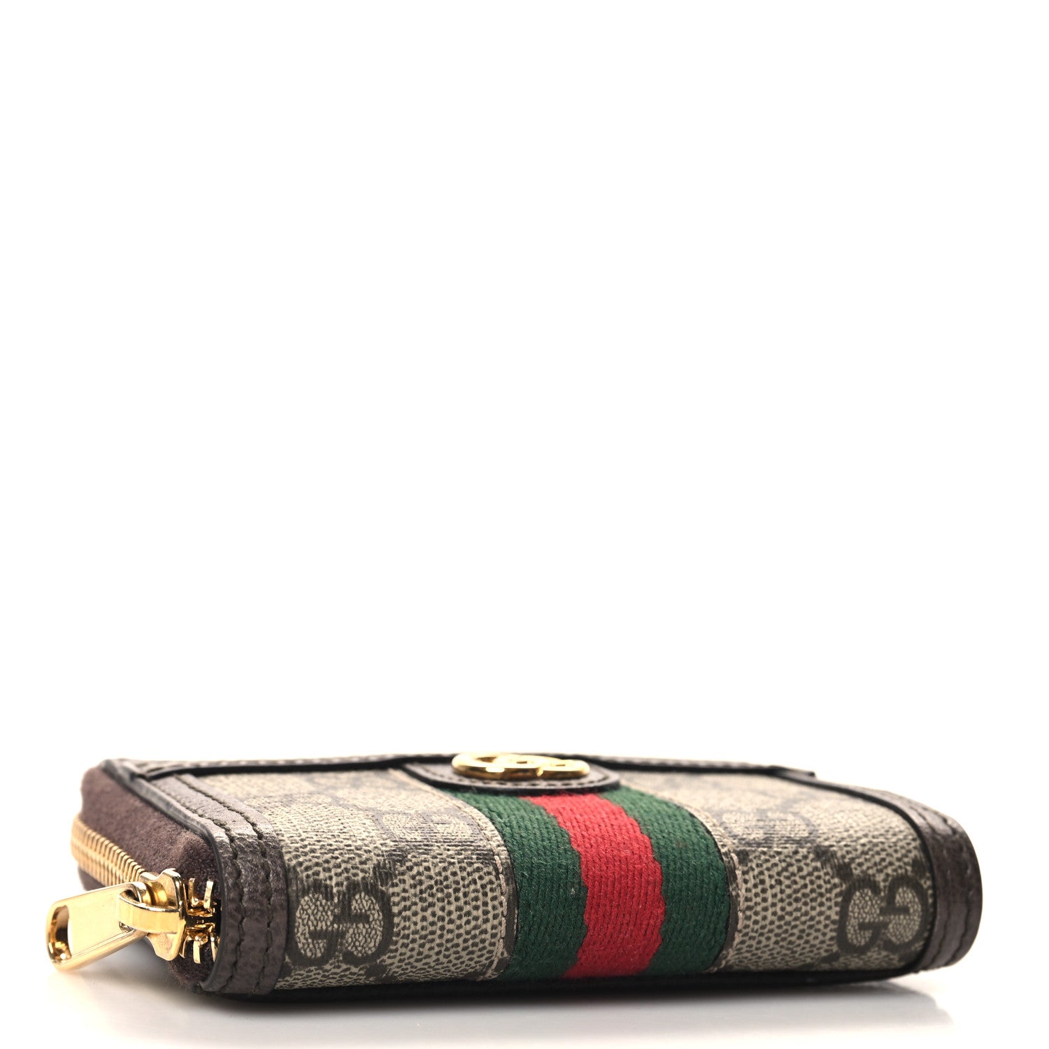 Gucci GG Supreme Monogram Textured Dollar Calfskin Web Ophidia Zip Around Card Case Wallet Beige Ebony New Acero 4 of 7