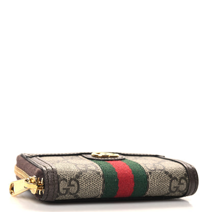 Gucci GG Supreme Monogram Textured Dollar Calfskin Web Ophidia Zip Around Card Case Wallet Beige Ebony New Acero 4 of 7