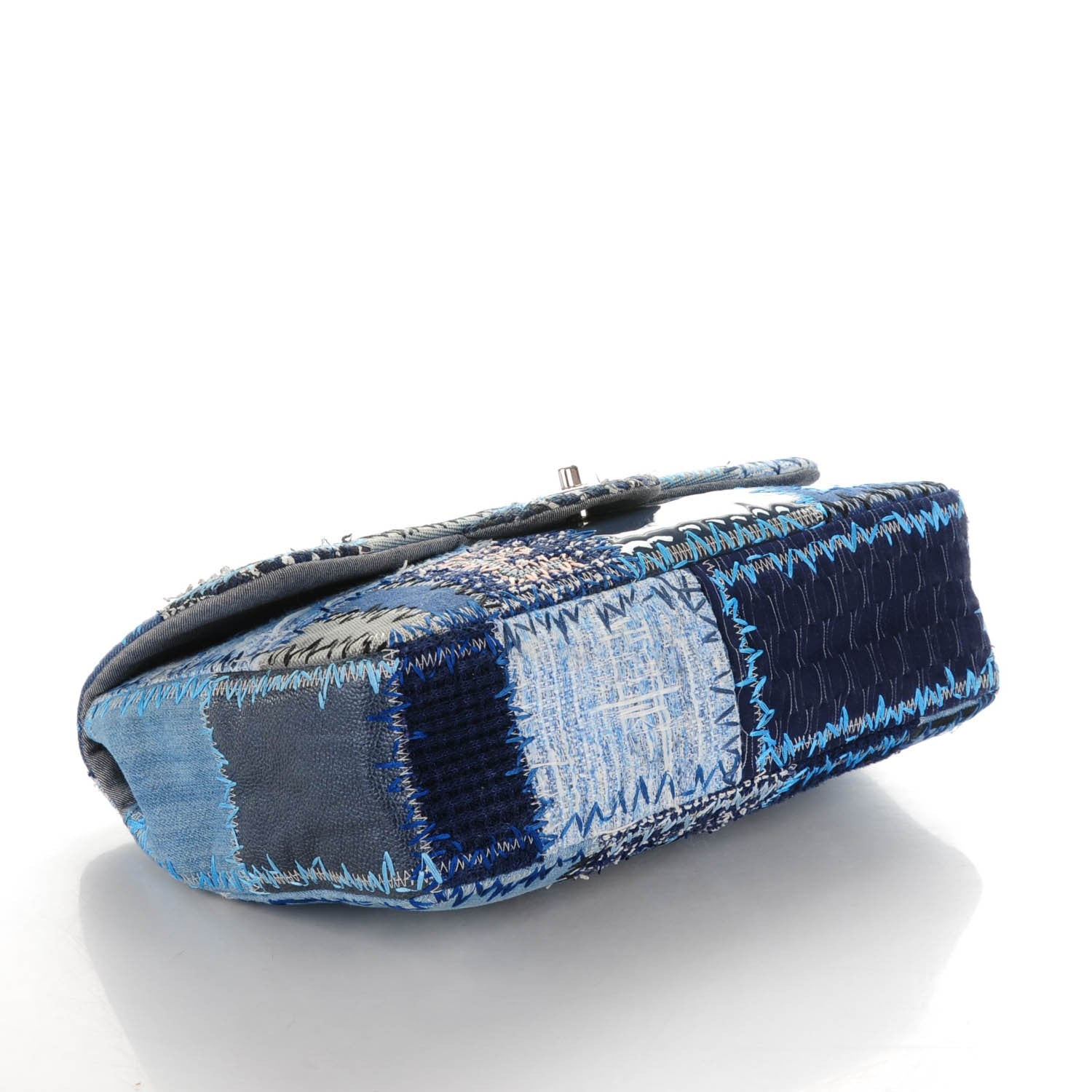 Chanel Denim Tweed Patchwork Jumbo Single Flap Blue 4 of 11