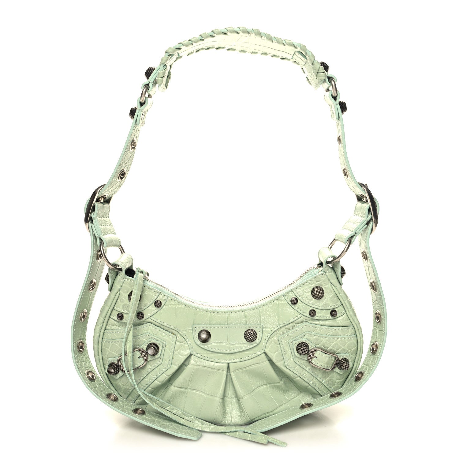 Balenciaga Extra Supple Calfskin Crocodile Embossed Le Cagole Shoulder Bag XS Light Green 2 of 11