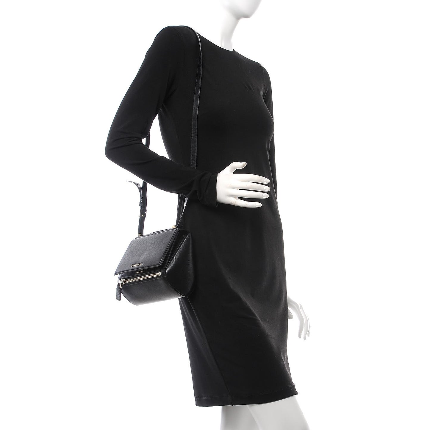 Textured Calfskin Mini Pandora Box Crossbody Bag Black