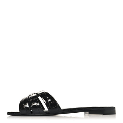Saint Laurent Patent Croc Embossed Tribute 05 Slide Sandals 36 Black 1 of 10