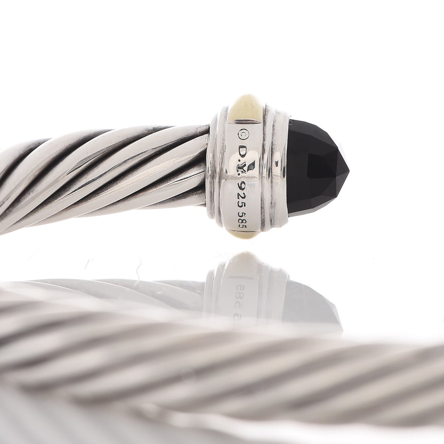 Sterling Silver 14K Yellow Gold Black Onyx 7mm Cable Classics Bracelet