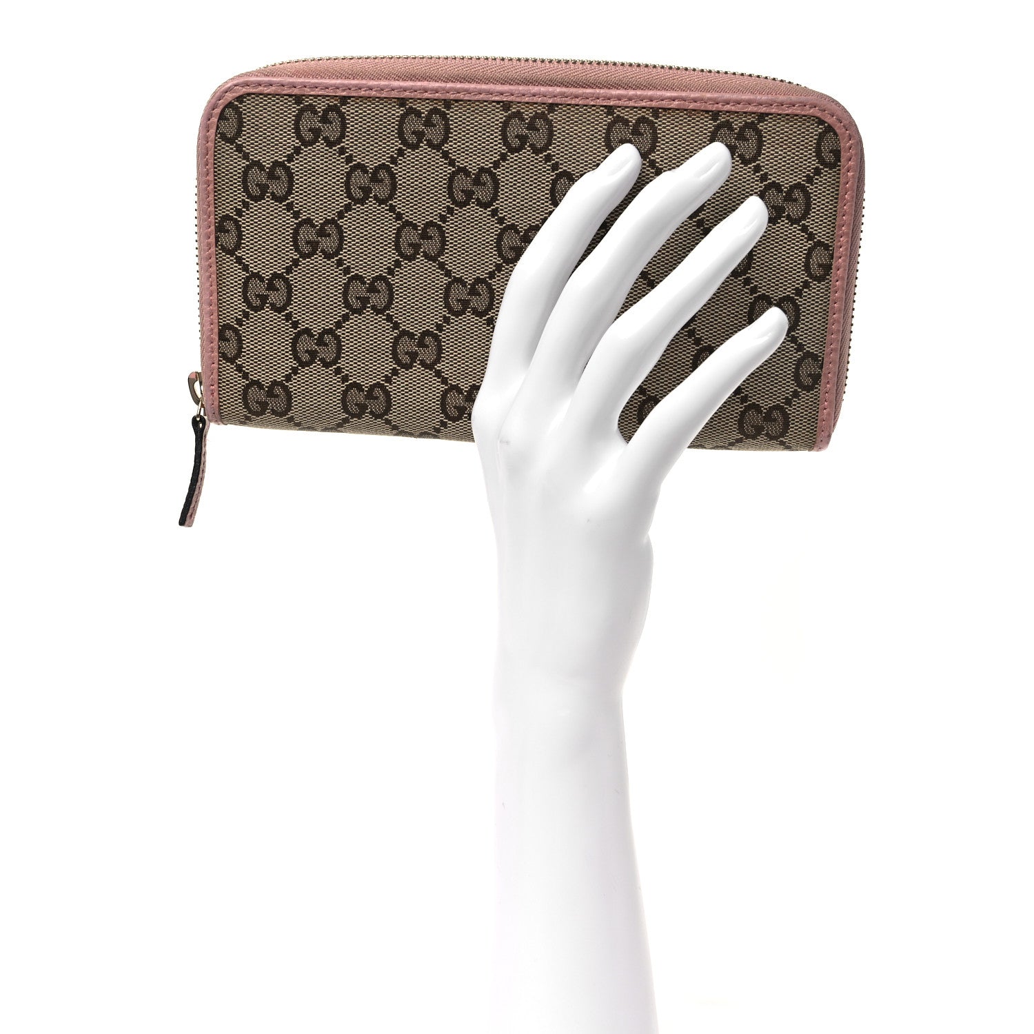 Gucci Monogram Dollar Calfskin Zip Around Wallet Beige Ebony Soft Pink 2 of 9