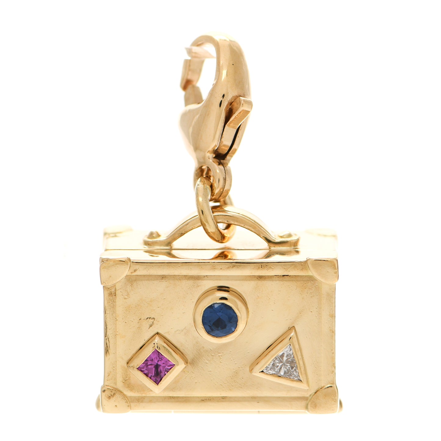 18K Yellow Gold Diamond Sapphire Suitcase Charm