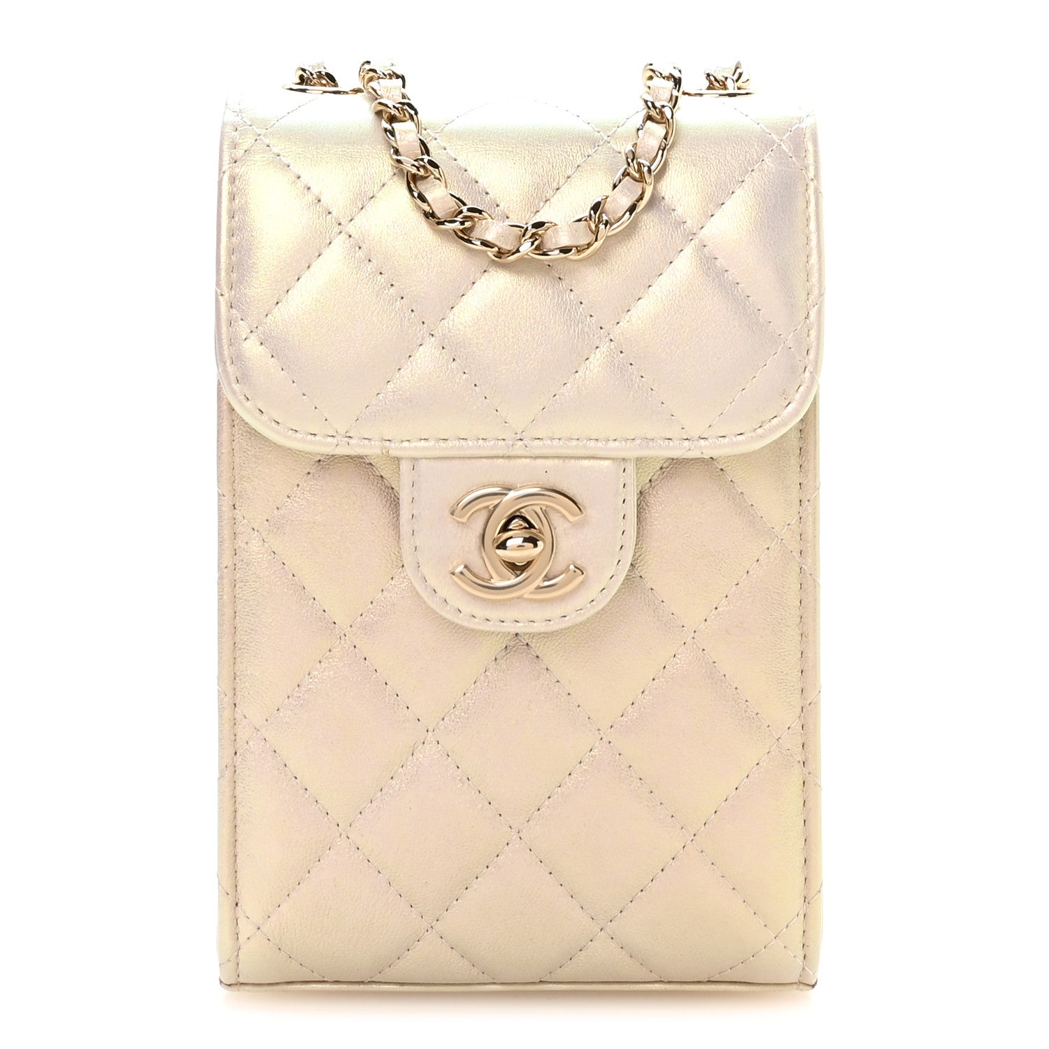 Chanel Iridescent Lambskin Quilted CC Phone Holder Ivory 1 of 12
