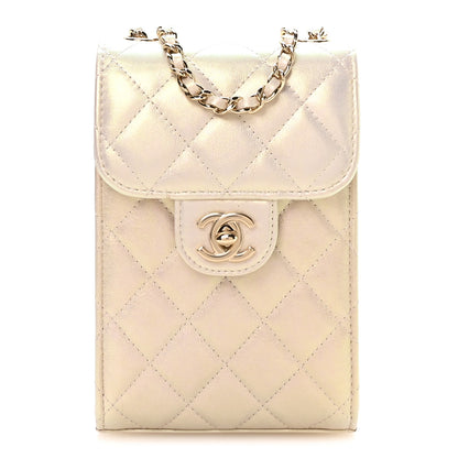 Chanel Iridescent Lambskin Quilted CC Phone Holder Ivory 1 of 12
