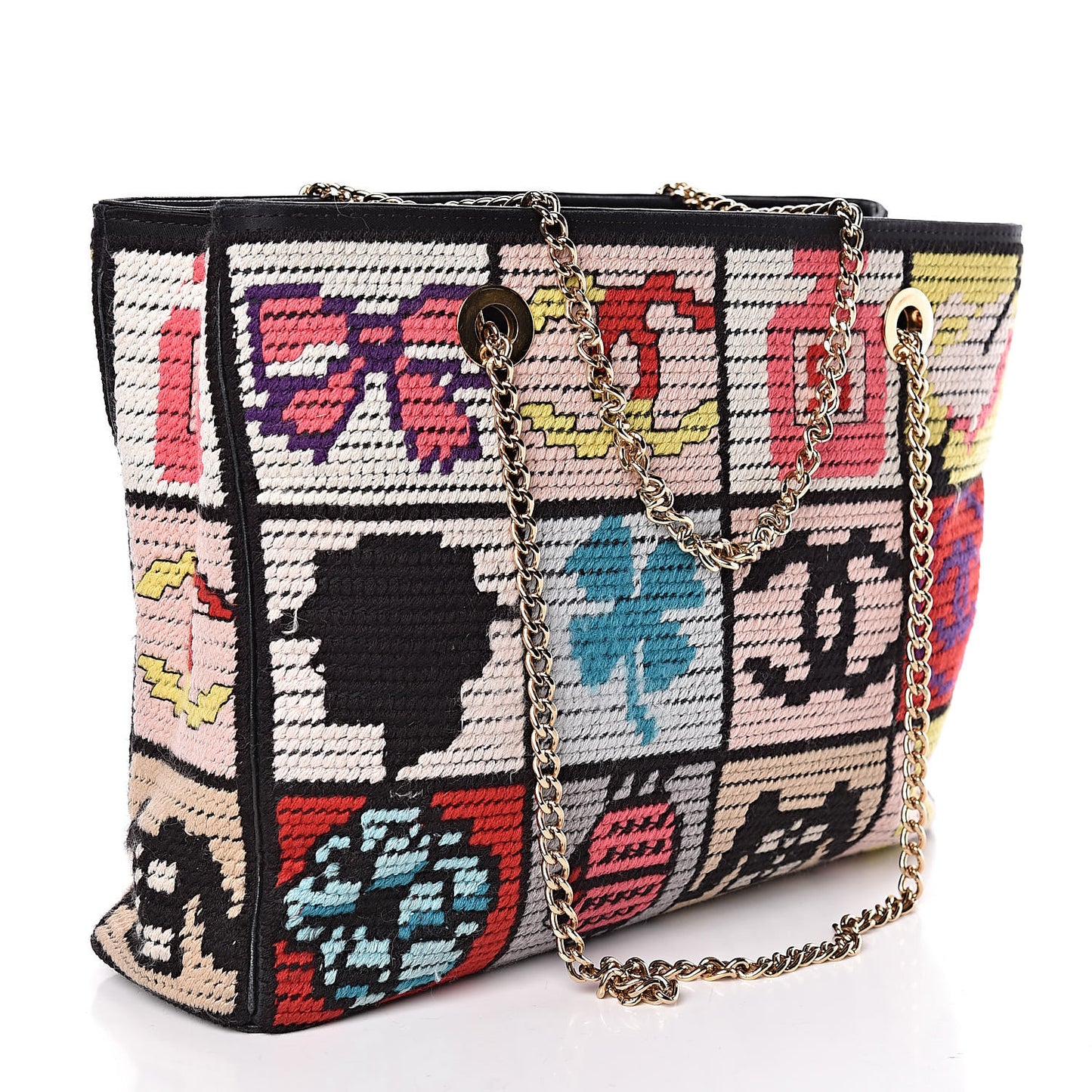 Needlepoint Precious Symbols Shoulder Bag Black