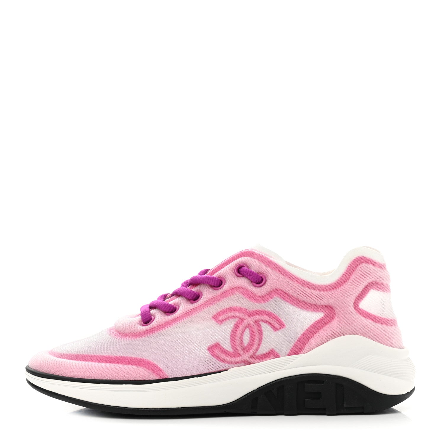 Chanel Calfskin Mesh Lycra Womens Logo Sneakers 36 White Pink 1 of 8