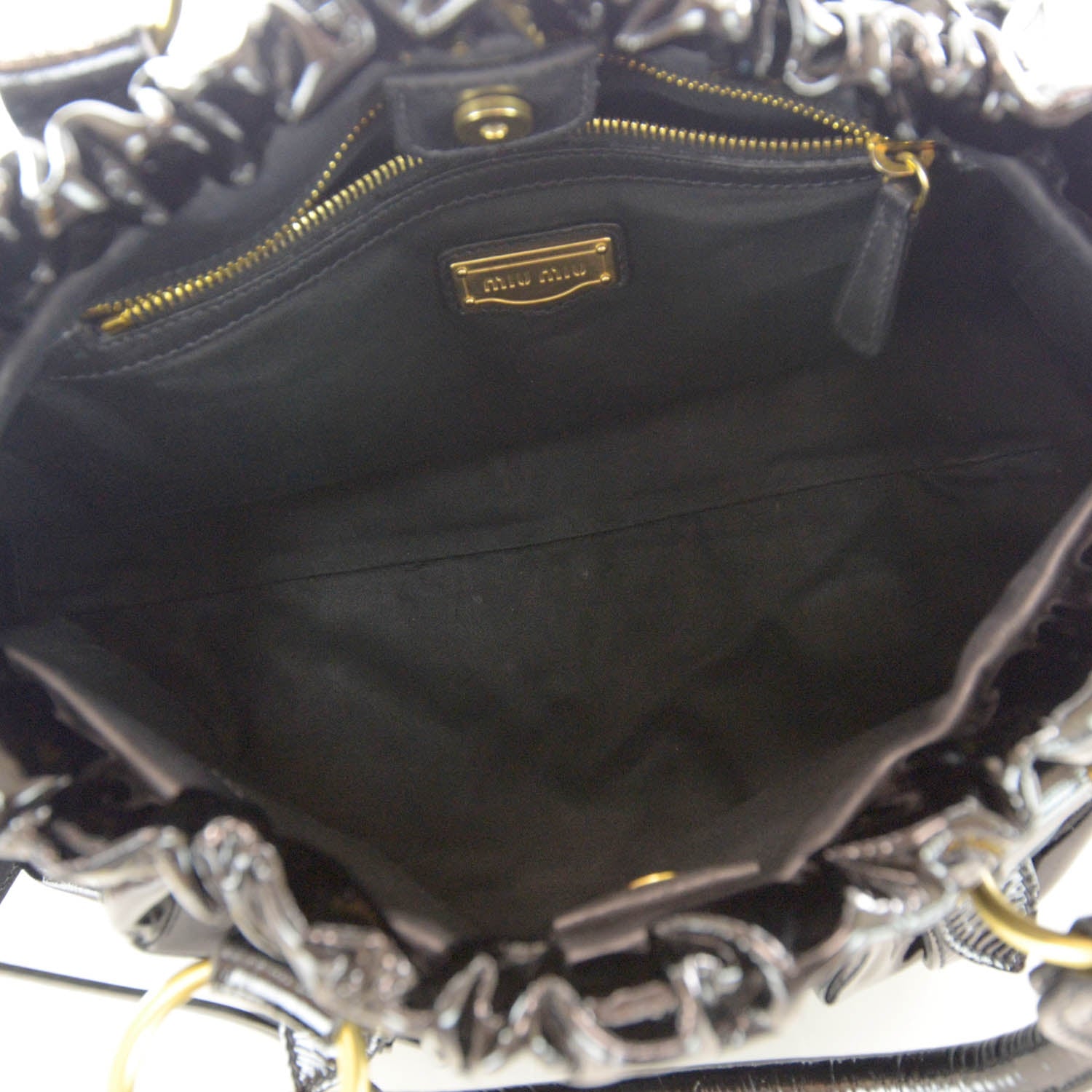 Miu Miu Vernice Patent Gathered Tote Black 5 of 7