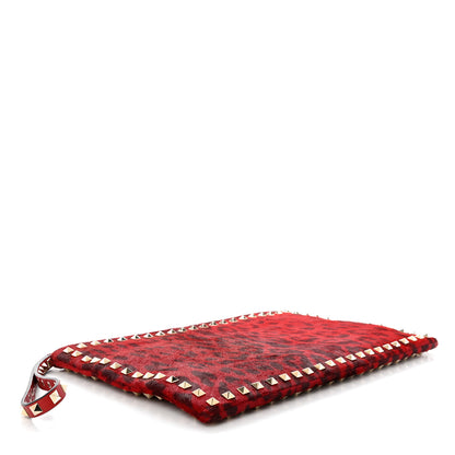 Valentino Garavani Pony Hair Leopard Print Rockstud Zip Clutch Red 4 of 9