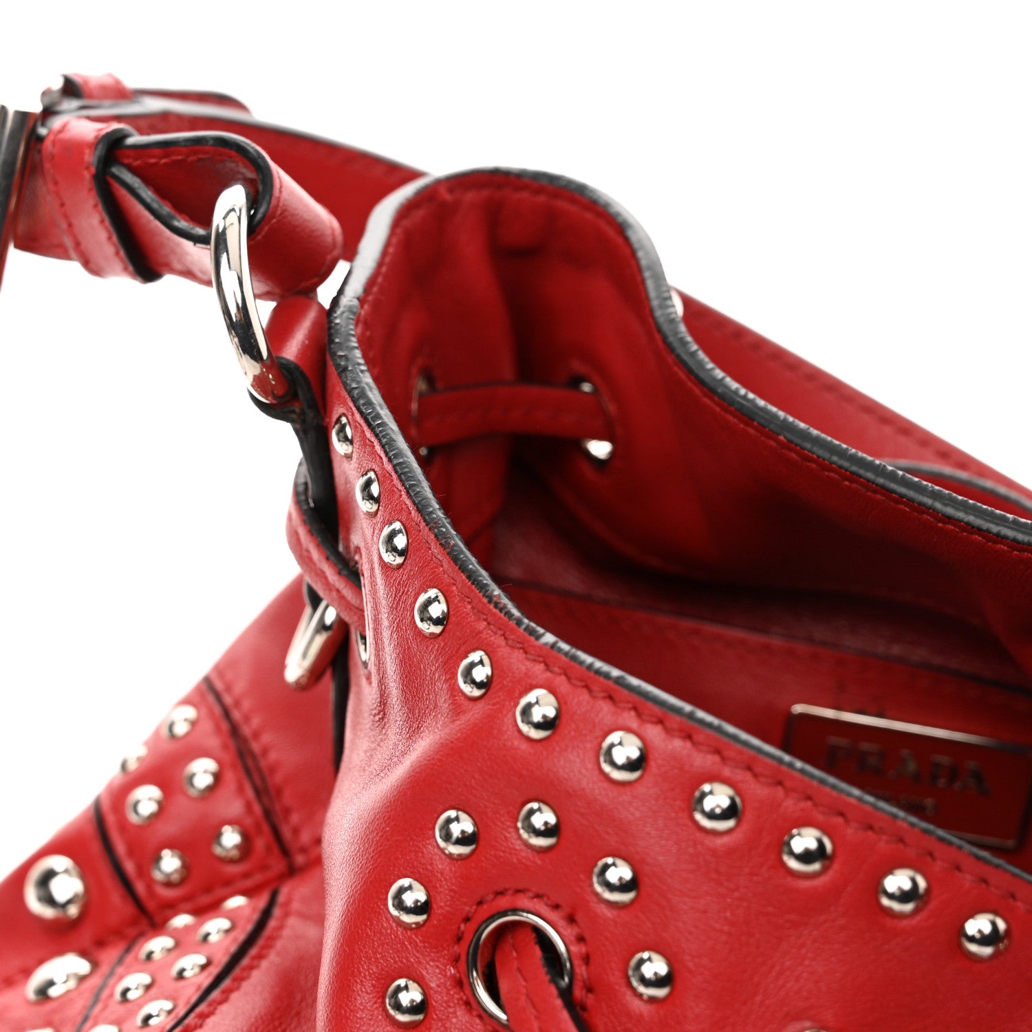 Prada Soft Calf Studded Bucket Bag Rosso 15 of 17