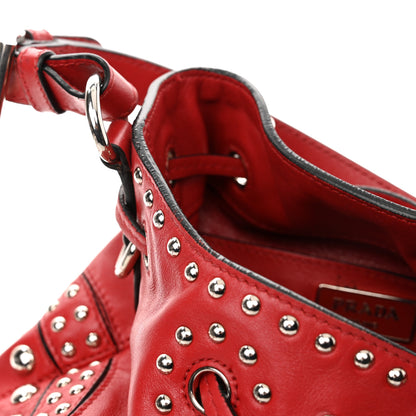 Prada Soft Calf Studded Bucket Bag Rosso 15 of 17