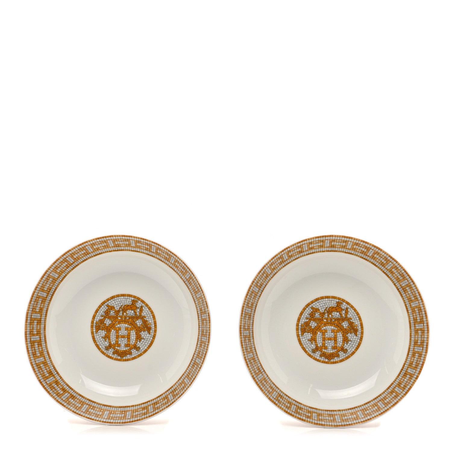 Hermes Porcelain Mosaique Au 24 Gold Cereal Bowl Set of 2 1 of 7