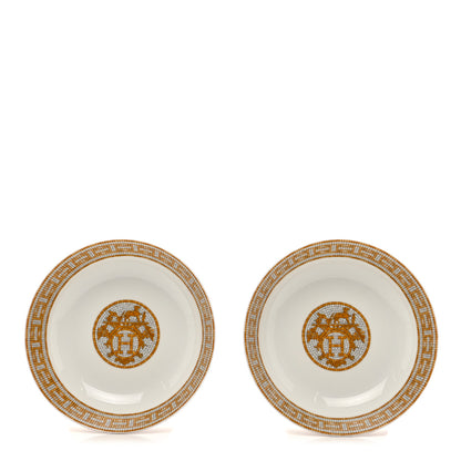 Hermes Porcelain Mosaique Au 24 Gold Cereal Bowl Set of 2 1 of 7