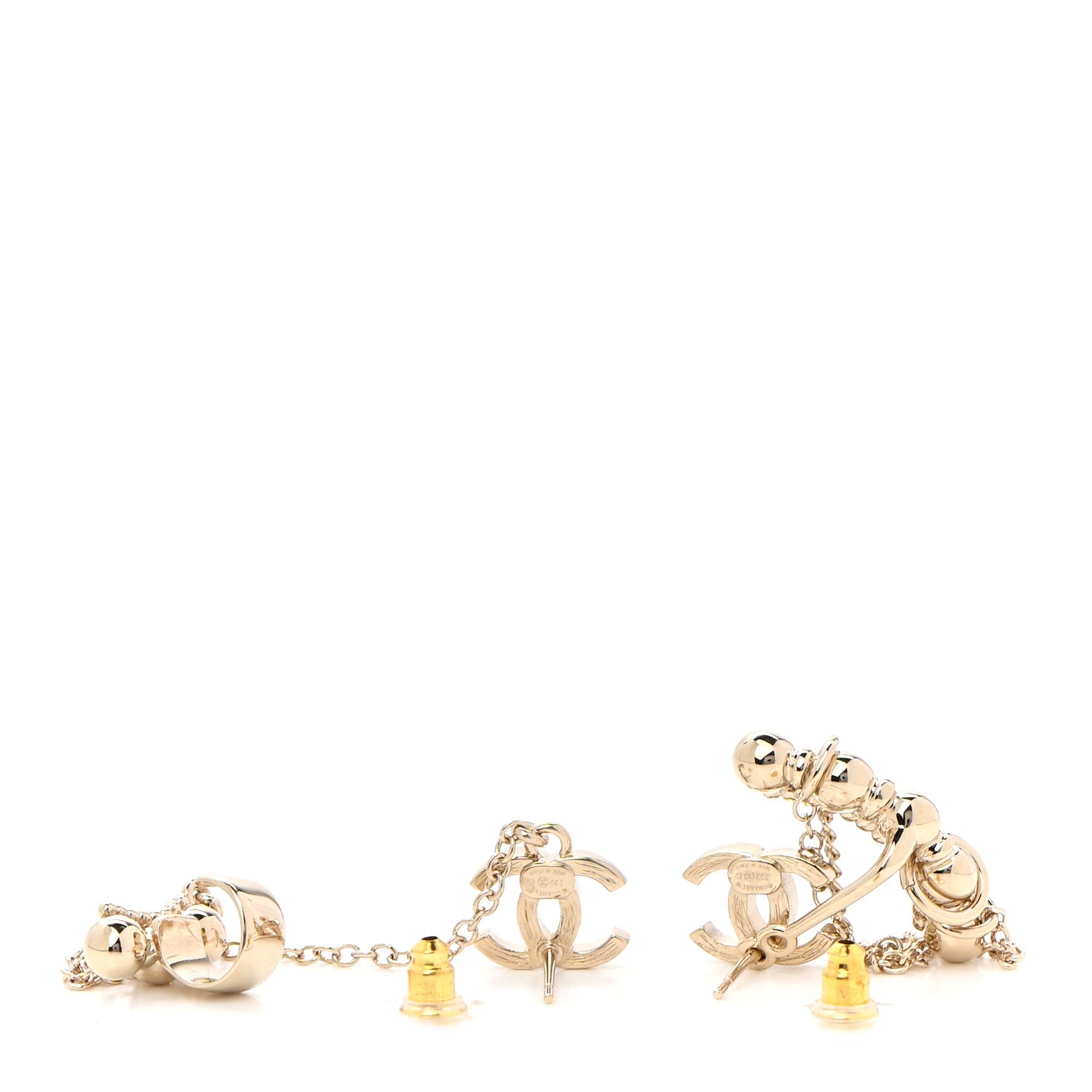 Chanel Metal Crystal CC Chain Cuff Earrings Gold 3 of 4