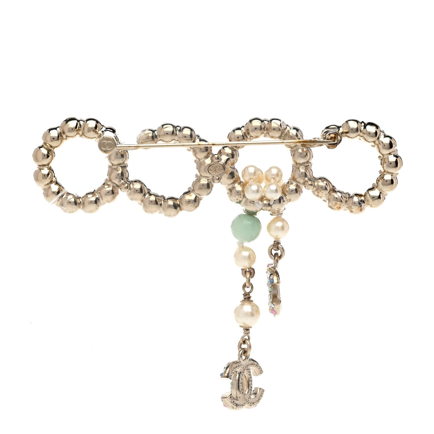 Chanel Resin Pearl Crystal Coco Dangling Brooch Gold 3 of 5