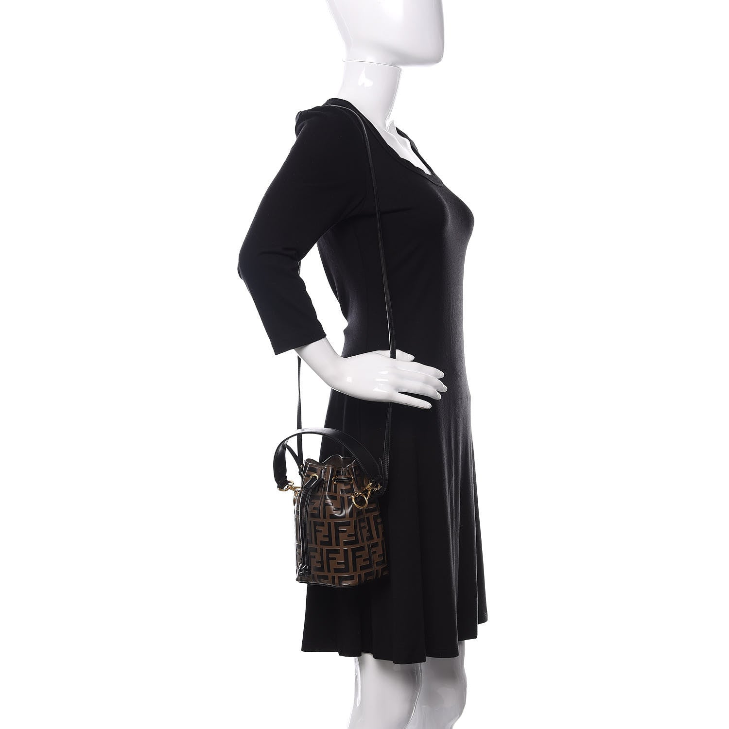 Fendi Vitello Liberty F is Fendi Bi-Color FF 1974 Embossed Mini Mon Tresor Bucket Bag Maya Black 2 of 10