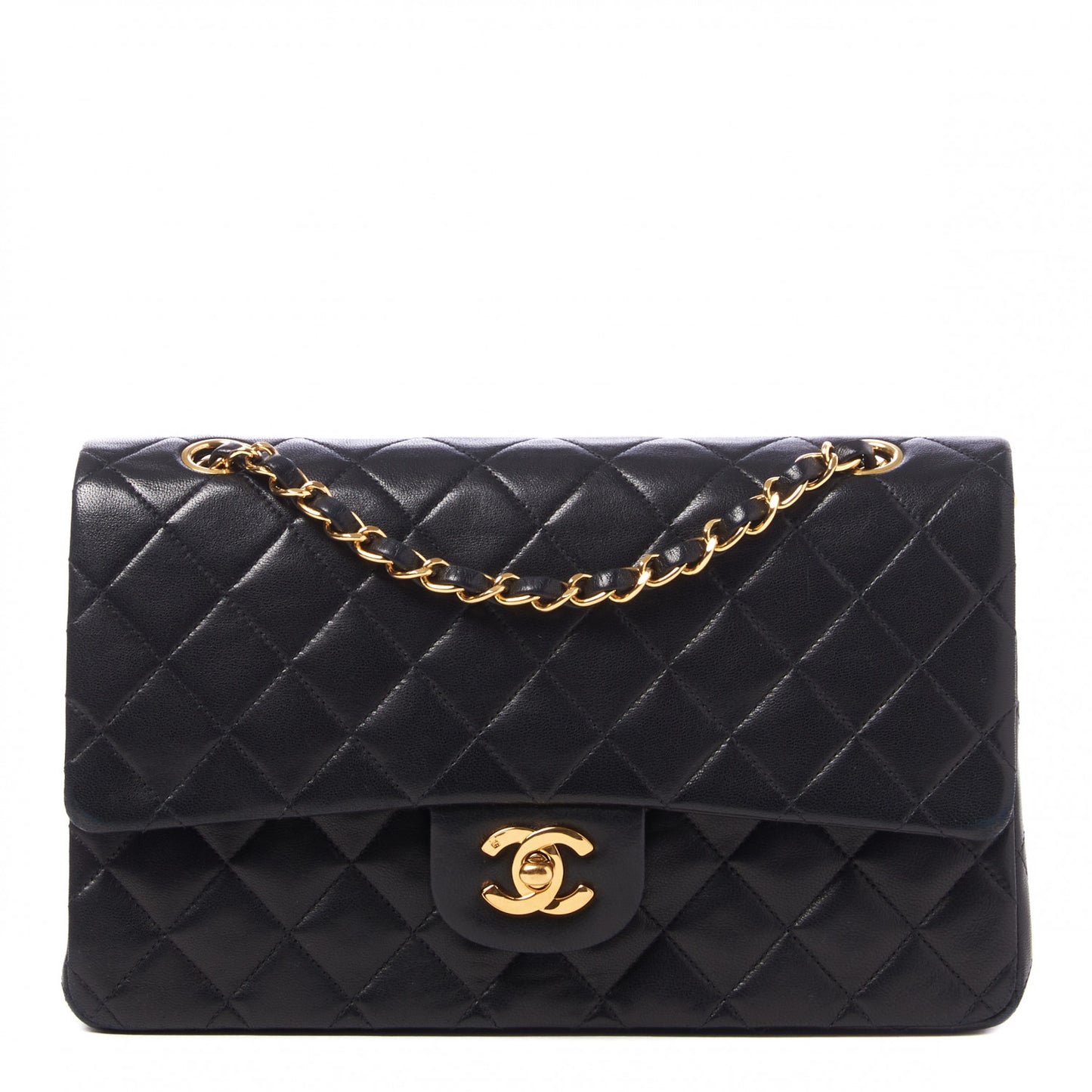 Lambskin Quilted Medium Double Flap Black