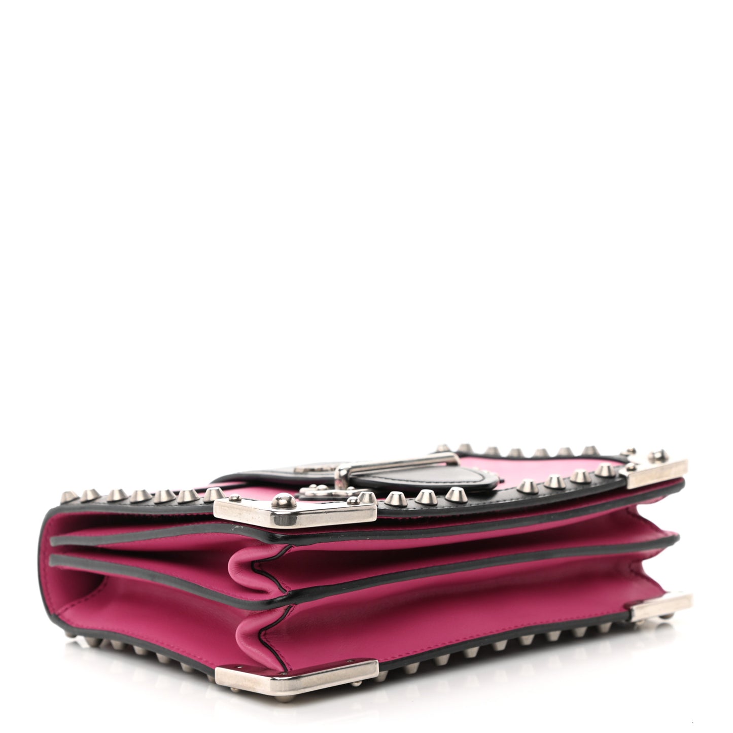 City Calf Saffiano Studded Cahier Bag Fuxia Black