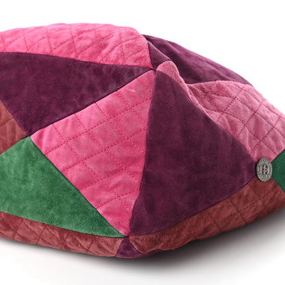 Chanel Suede Quilted Patchwork Drawstring Bag Green Pink Purple Burgundy 7 of 11