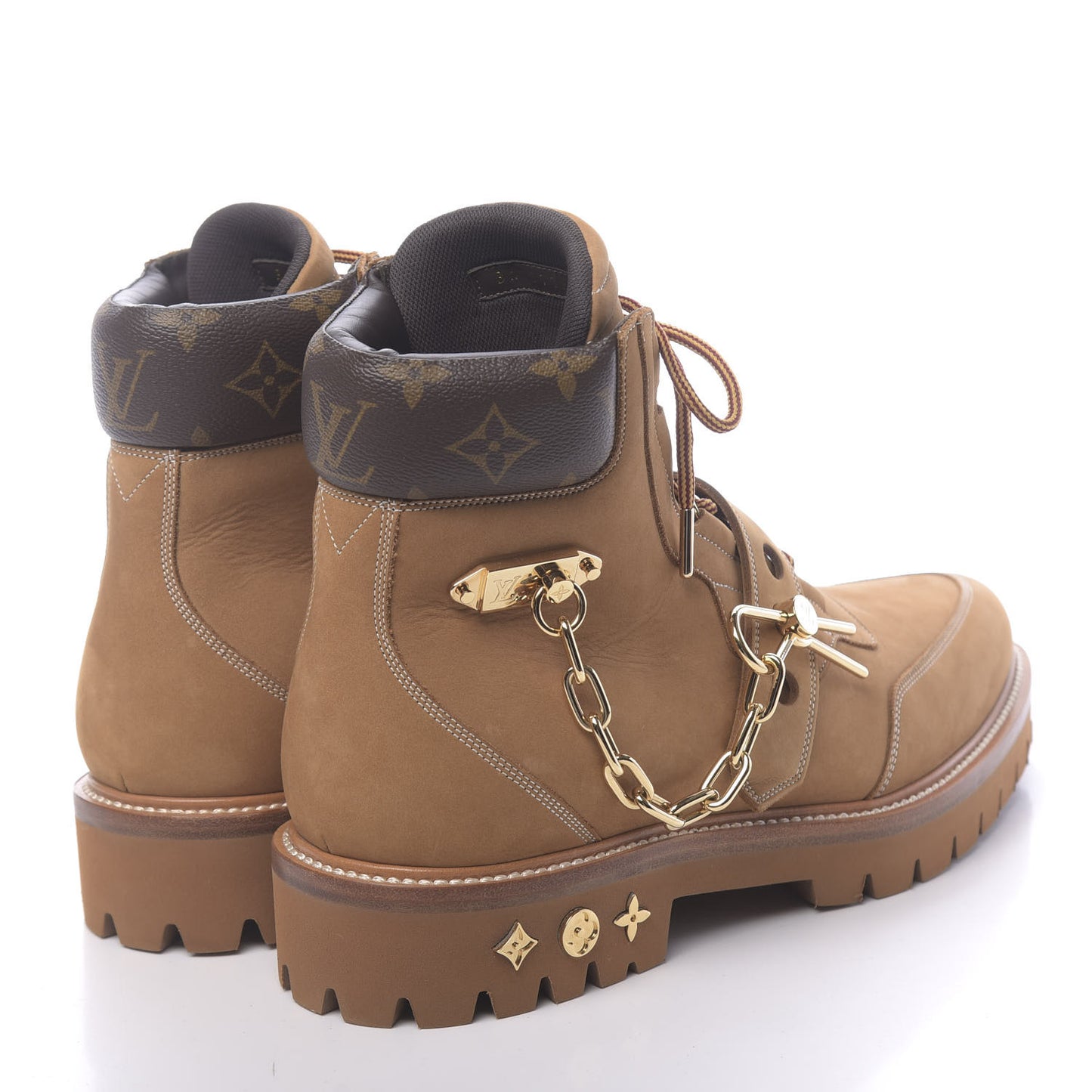 Suede Calfskin Monogram Mens Creeper Ankle Boots 8.5 Beige