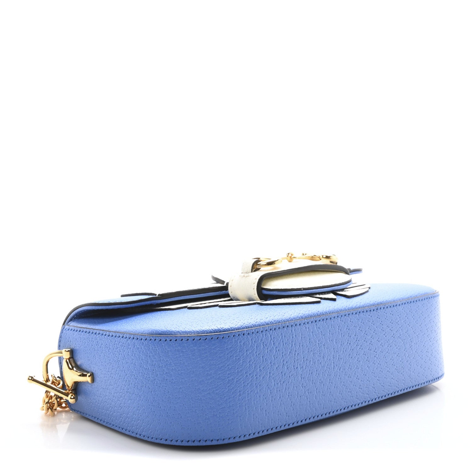 Gucci X ADIDAS Textured Dollar Calfskin Web Small Trefoil Horsebit 1955 Shoulder Bag Blue Off White 4 of 10